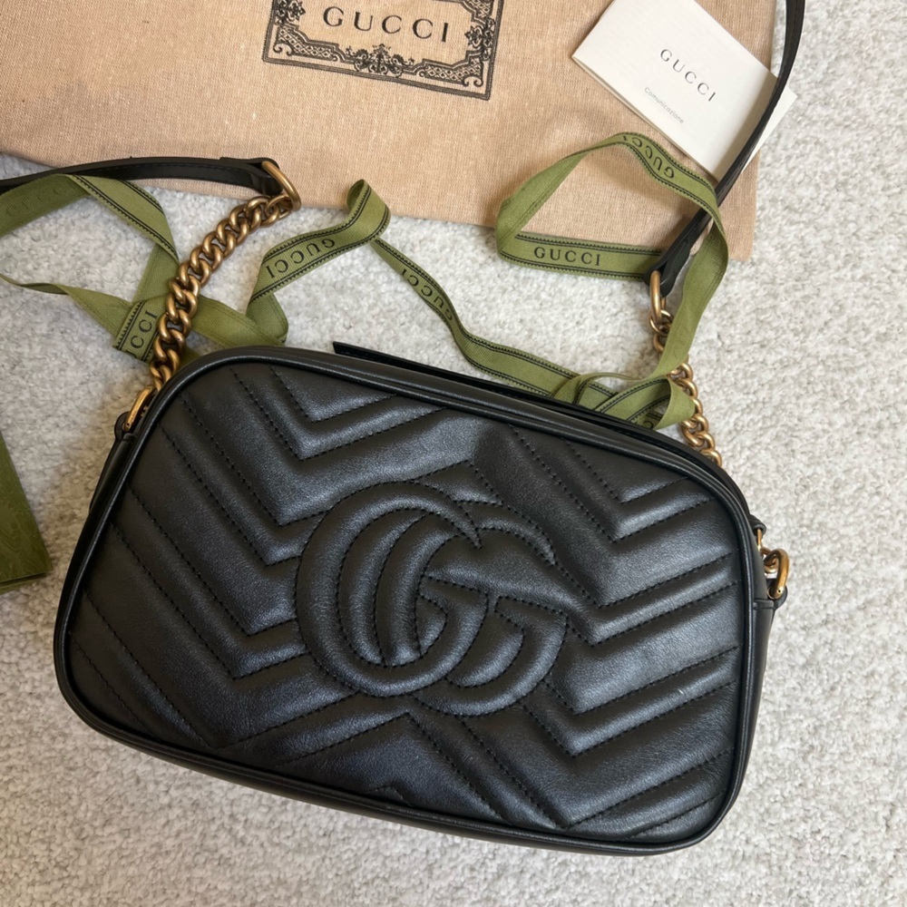 Gucci Black Leather Marmot double G Crossbody Bag - Picture 3 of 4